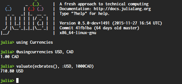 using Currencies; @usingcurrencies USD, CAD